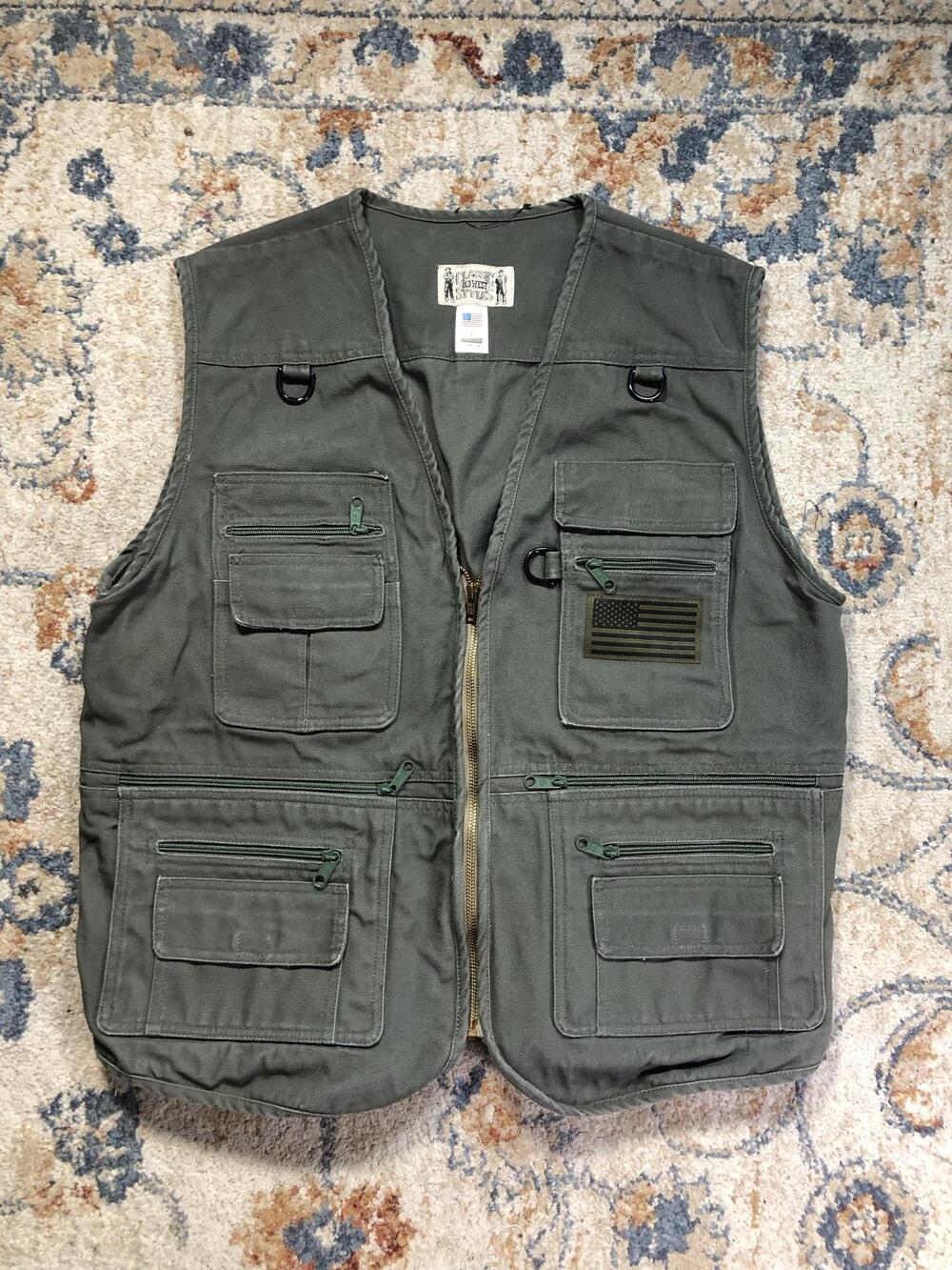 Classic Old West Styles Vest Mens XL Green Canvas Utility Full Zip USA Pockets